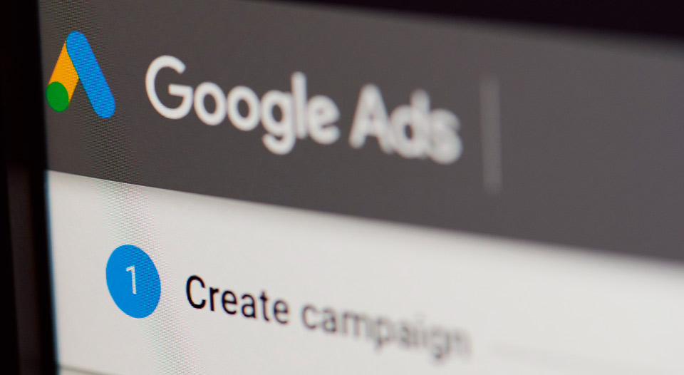 Google Ads close up to digital screen: create campaign function. 
