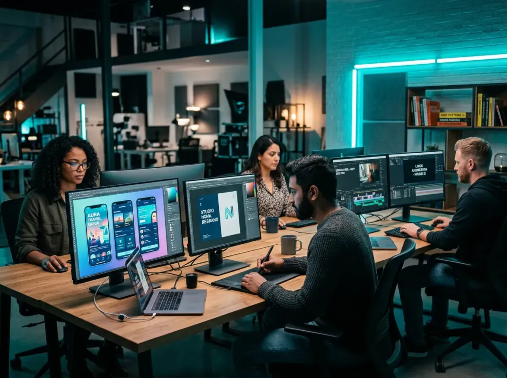 Creative production team at work