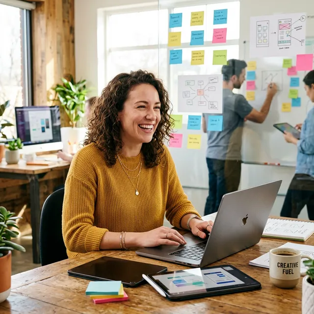 Happy creative professional at work